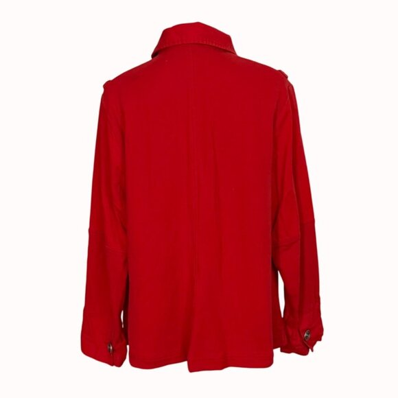 Avenue Jeans Barn Style Jacket Red Size 18/20 Denim Front Jersey Back Medallions - Picture 13 of 13